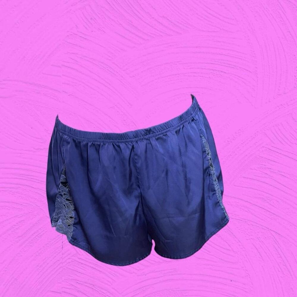 Ekouaer Silky Navy/ Deep Purple Satin Sleep Shorts